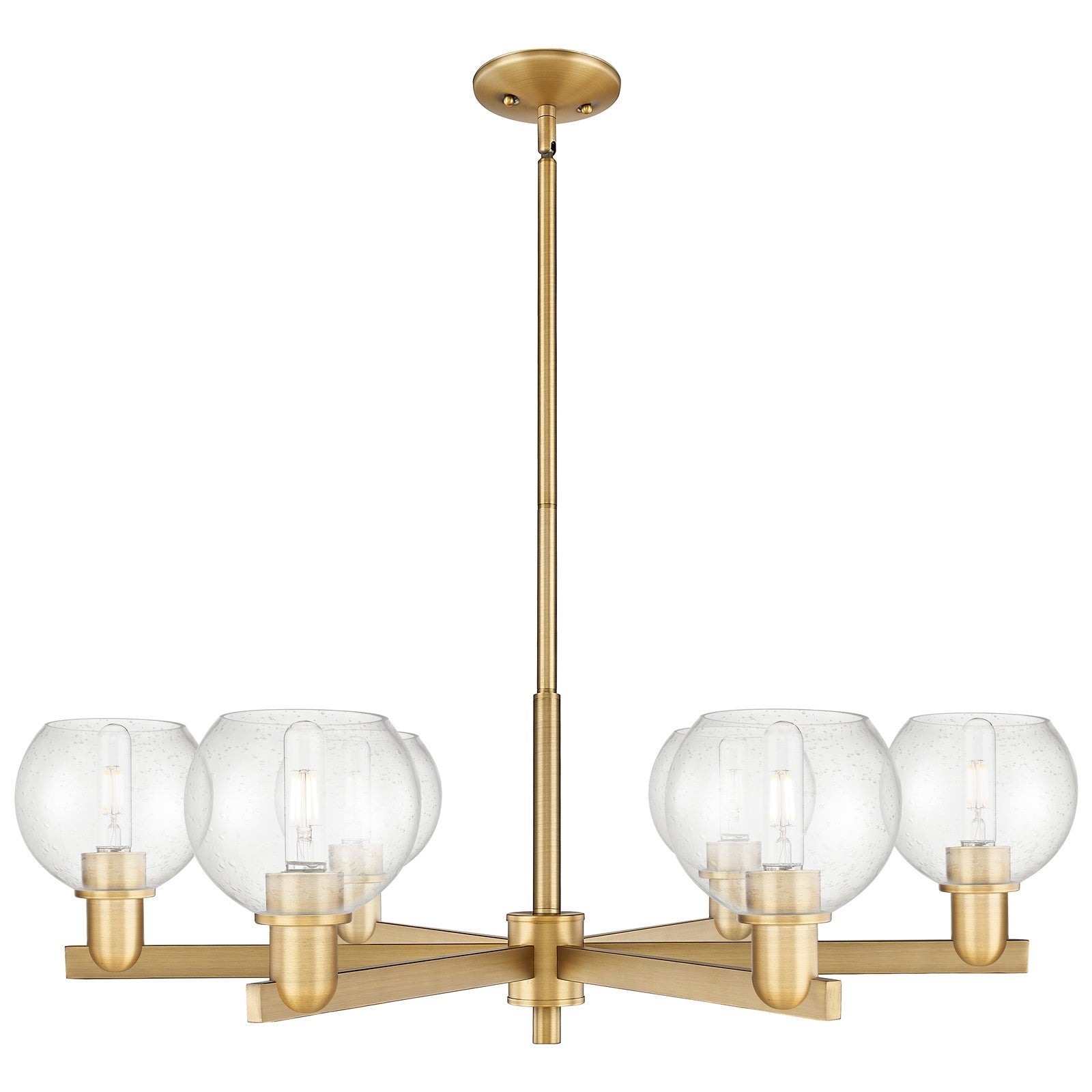 Innovations Athens 36in 6-Light Chandelier | Industrial Brushed Brass Steel and Seedy Glass | Dining Room & Living Room | Model 716-6CR-BB-G124-6