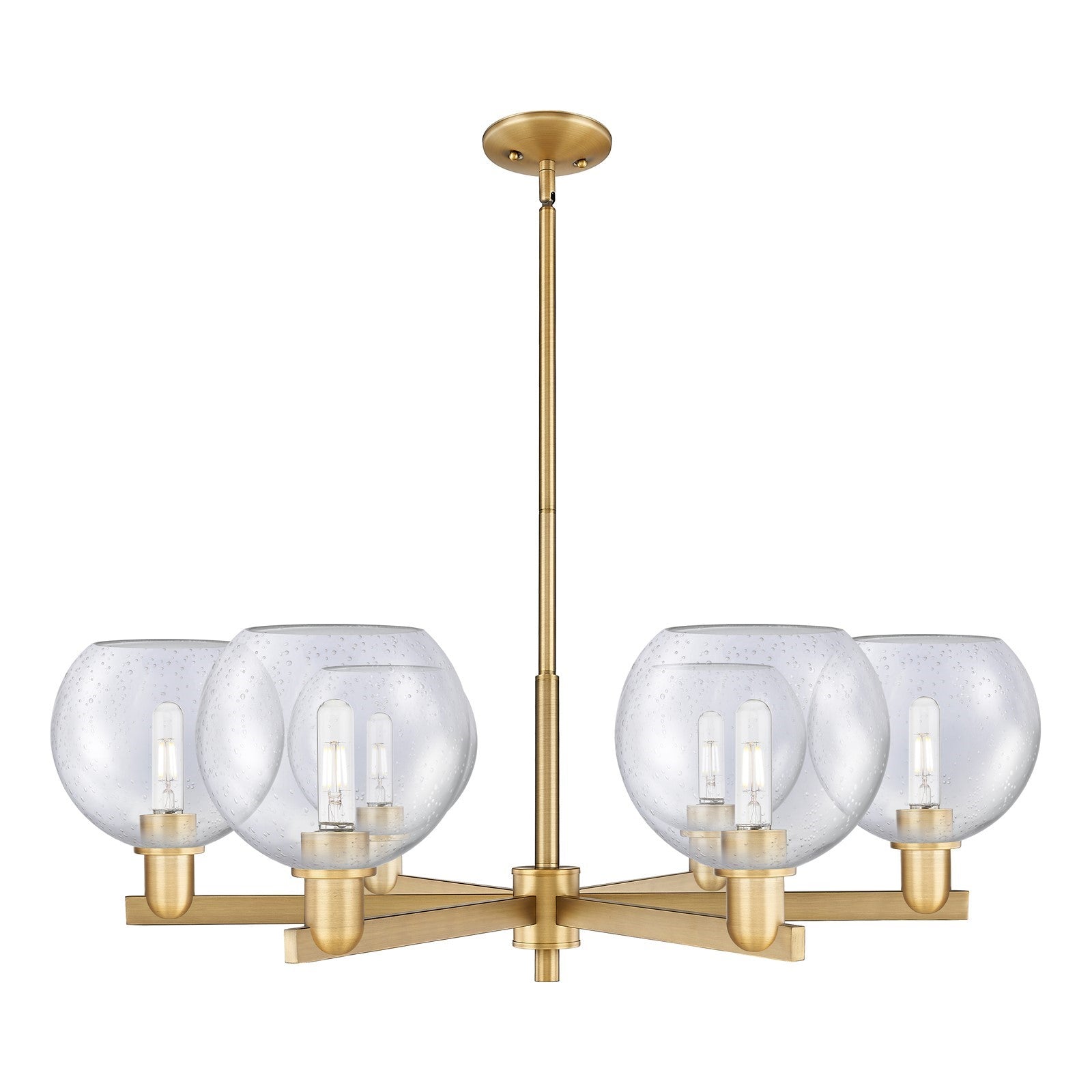 Innovations Athens 38in 6-Light Chandelier | Industrial Brushed Brass Steel and Seedy Glass | Dining Room & Living Room | Model 716-6CR-BB-G124-8