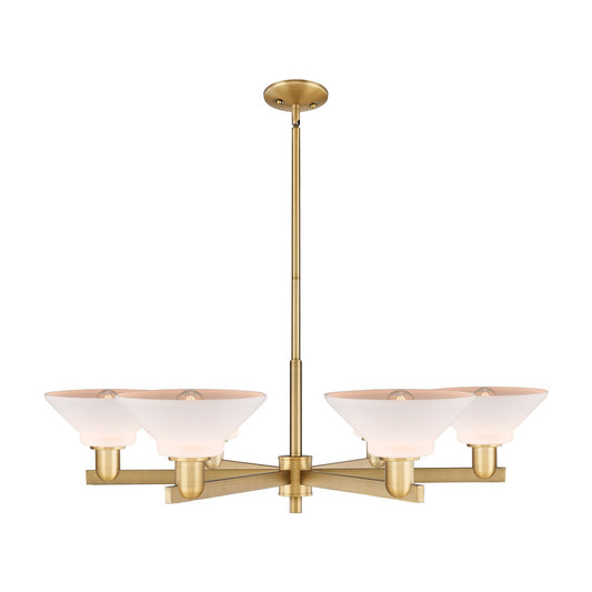 Innovations Orwell 38in 6-Light Chandelier | Industrial Brushed Brass and Matte White Glass | Kitchen Island & Dining Room | Model 716-6CR-BB-G131