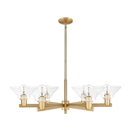 Innovations Orwell 38in 6-Light Chandelier | Industrial Brushed Brass and Clear Glass | Dining Room & Living Room | Model 716-6CR-BB-G132