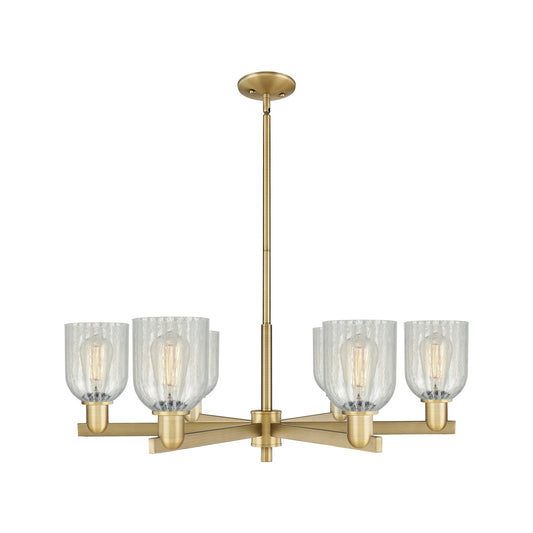 Innovations Caledonia 35in 6-Light Chandelier | Industrial Brushed Brass Steel and Mouchette Glass | Dining Room & Living Room | Model 716-6CR-BB-G2511