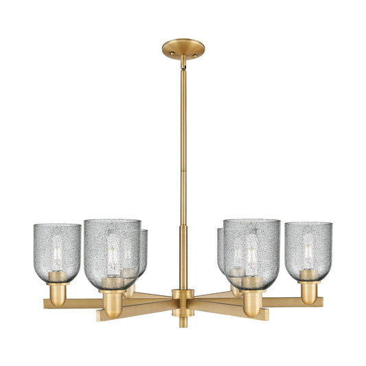 Innovations Caledonia 35in 6-Light Chandelier | Industrial Brushed Brass and Charcoal Glass | Kitchen Island & Dining Room | Model 716-6CR-BB-G257