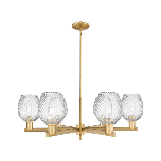 Innovations Salina 36in 6-Light Chandelier | Industrial Brushed Brass and Clear Spiral Fluted Glass | Dining Room & Living Room | Model 716-6CR-BB-G292