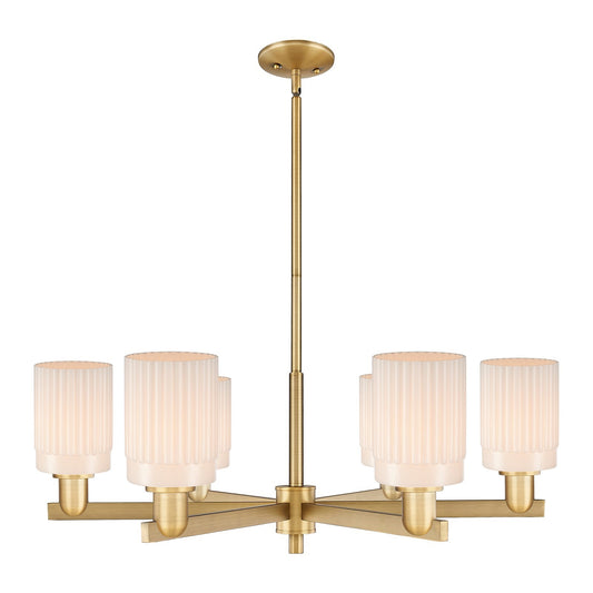 Innovations Hadley 34in 6-Light Chandelier | Industrial Brushed Brass and Matte White Glass | Kitchen Island & Dining Room | Model 716-6CR-BB-G341