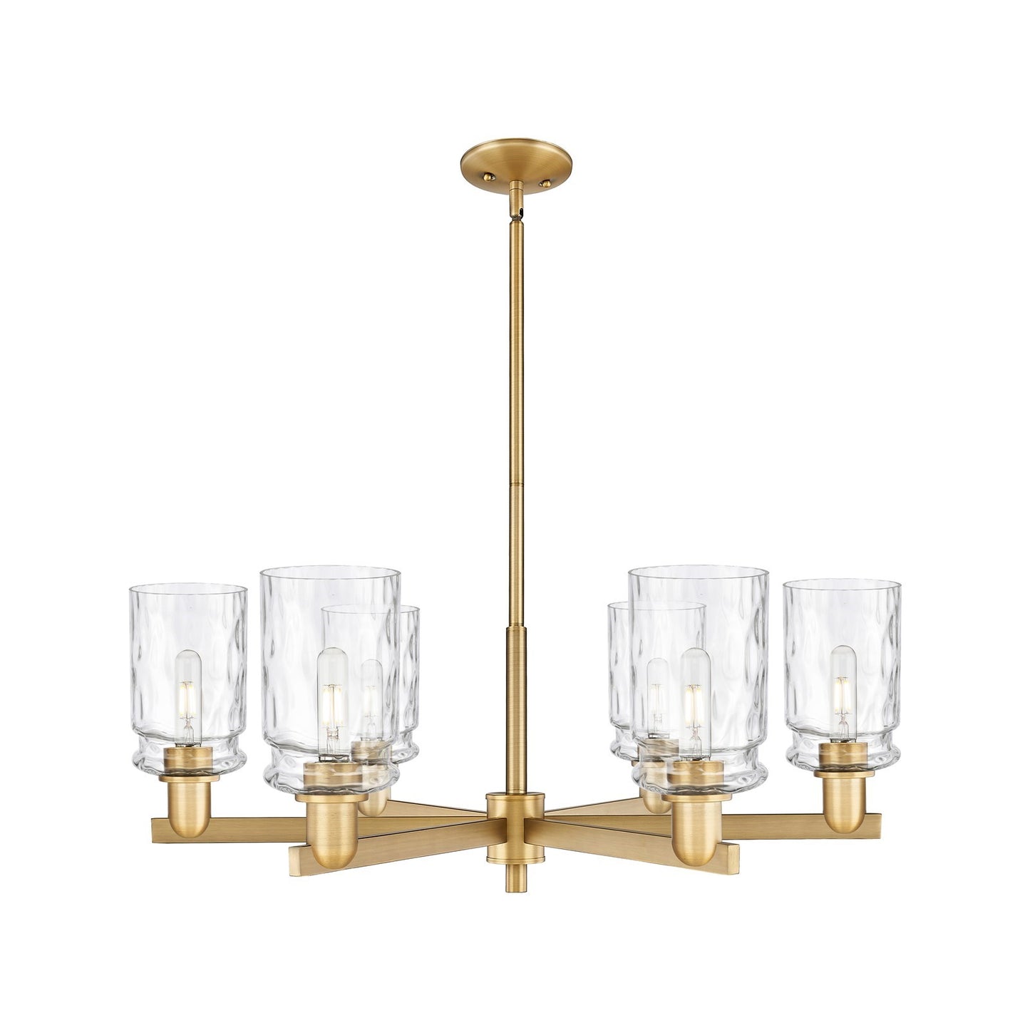 Innovations Candor 34.5in 6-Light Chandelier | Industrial Brushed Brass Steel and Clear Waterglass Glass | Dining Room & Living | Model 716-6CR-BB-G352