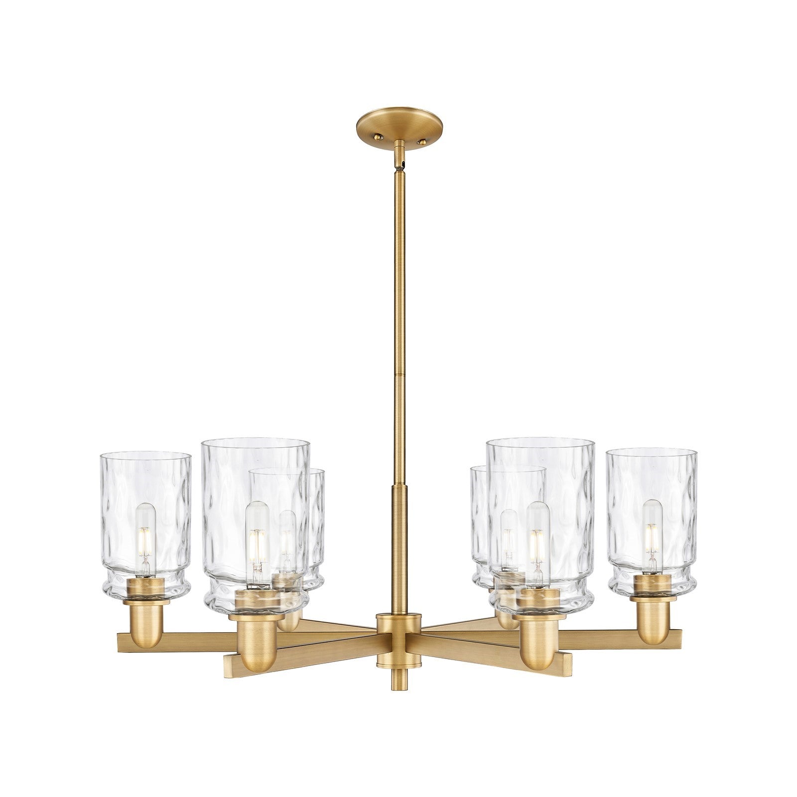 Innovations Candor 34.5in 6-Light Chandelier | Industrial Brushed Brass Steel and Clear Waterglass Glass | Dining Room & Living | Model 716-6CR-BB-G352
