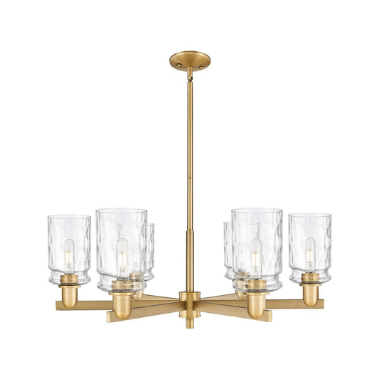 Innovations Candor 34.5in 6-Light Chandelier | Industrial Brushed Brass Steel and Clear Waterglass Glass | Dining Room & Living | Model 716-6CR-BB-G352