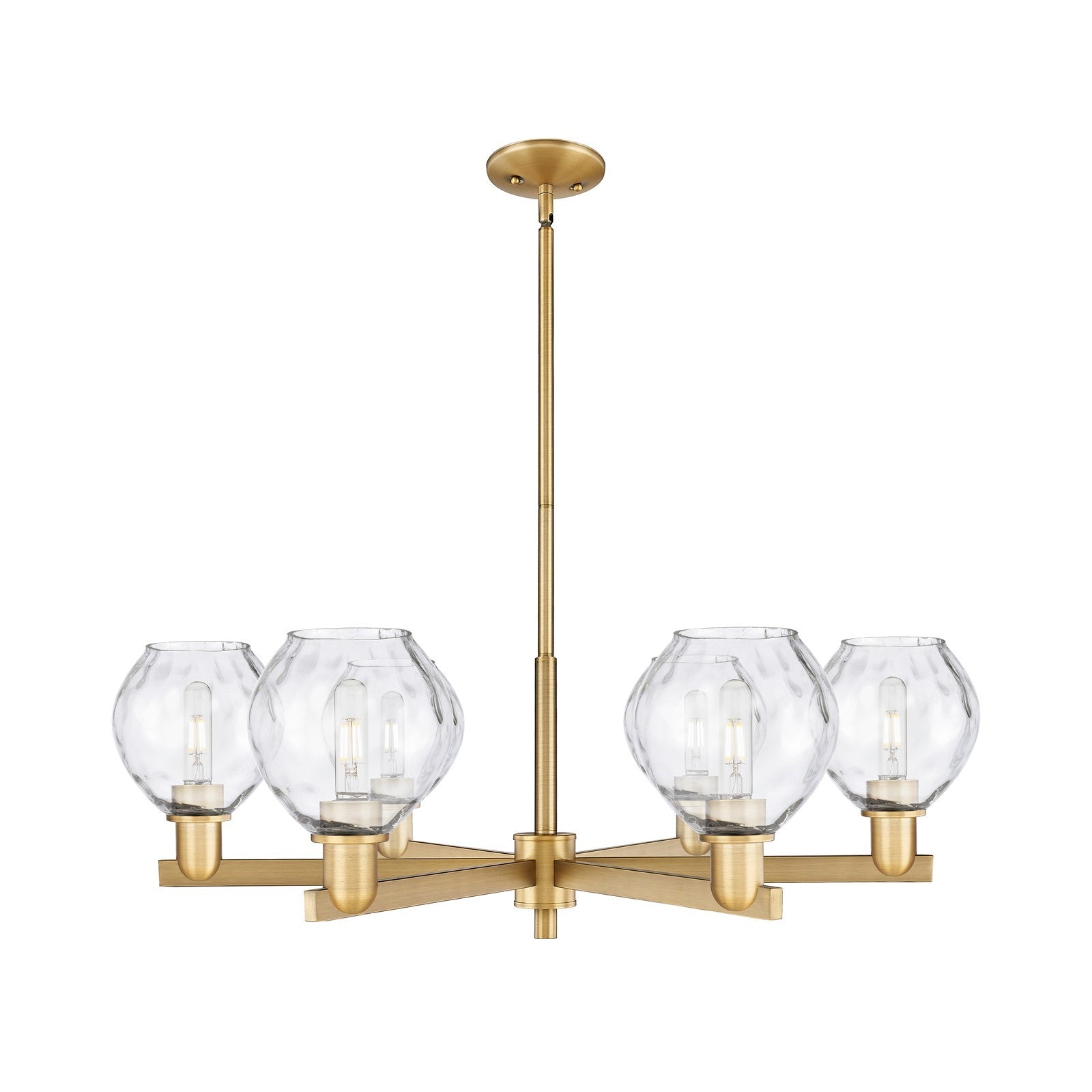 Innovations Waverly 36in 6-Light Chandelier | Industrial Brushed Brass and Clear Glass | Dining Room & Living Room | Model 716-6CR-BB-G362