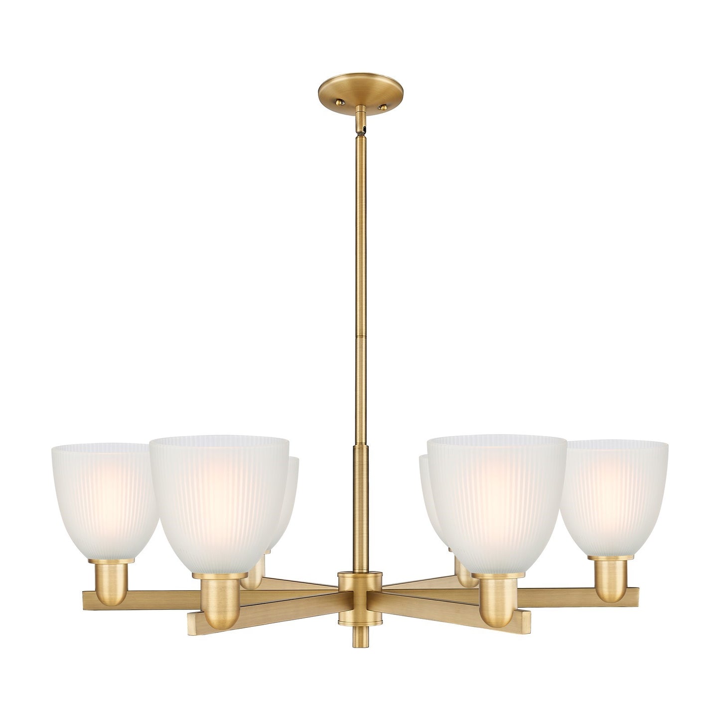 Innovations Castile 36in 6-Light Chandelier | Industrial Brushed Brass and White Glass | Kitchen Island & Dining Room | Model 716-6CR-BB-G381