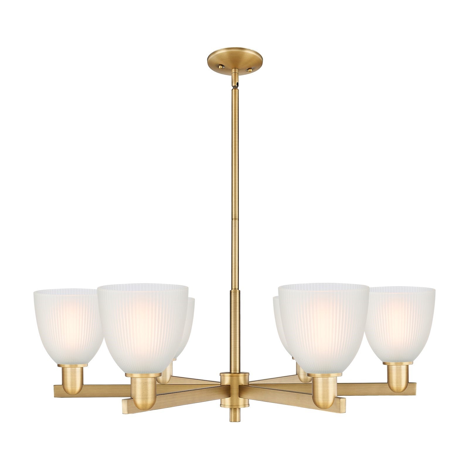 Innovations Castile 36in 6-Light Chandelier | Industrial Brushed Brass and White Glass | Kitchen Island & Dining Room | Model 716-6CR-BB-G381