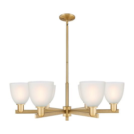 Innovations Castile 36in 6-Light Chandelier | Industrial Brushed Brass and White Glass | Kitchen Island & Dining Room | Model 716-6CR-BB-G381