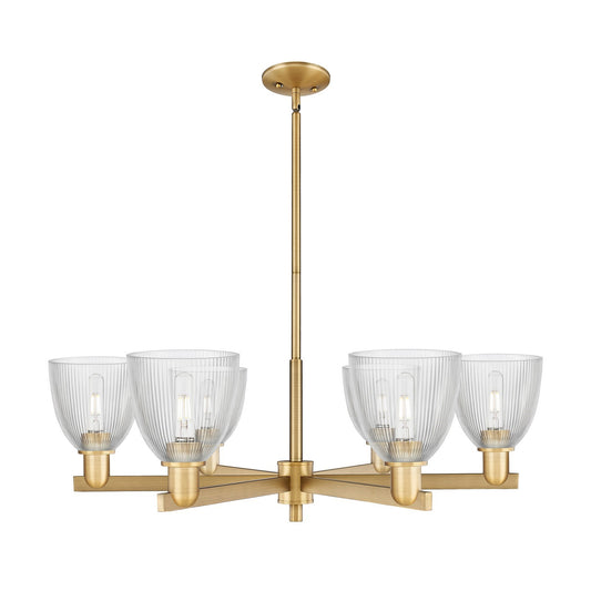 Innovations Castile 36in 6-Light Chandelier | Industrial Brushed Brass and Clear Glass | Damp Rated Dining Room & Living Room | Model 716-6CR-BB-G382