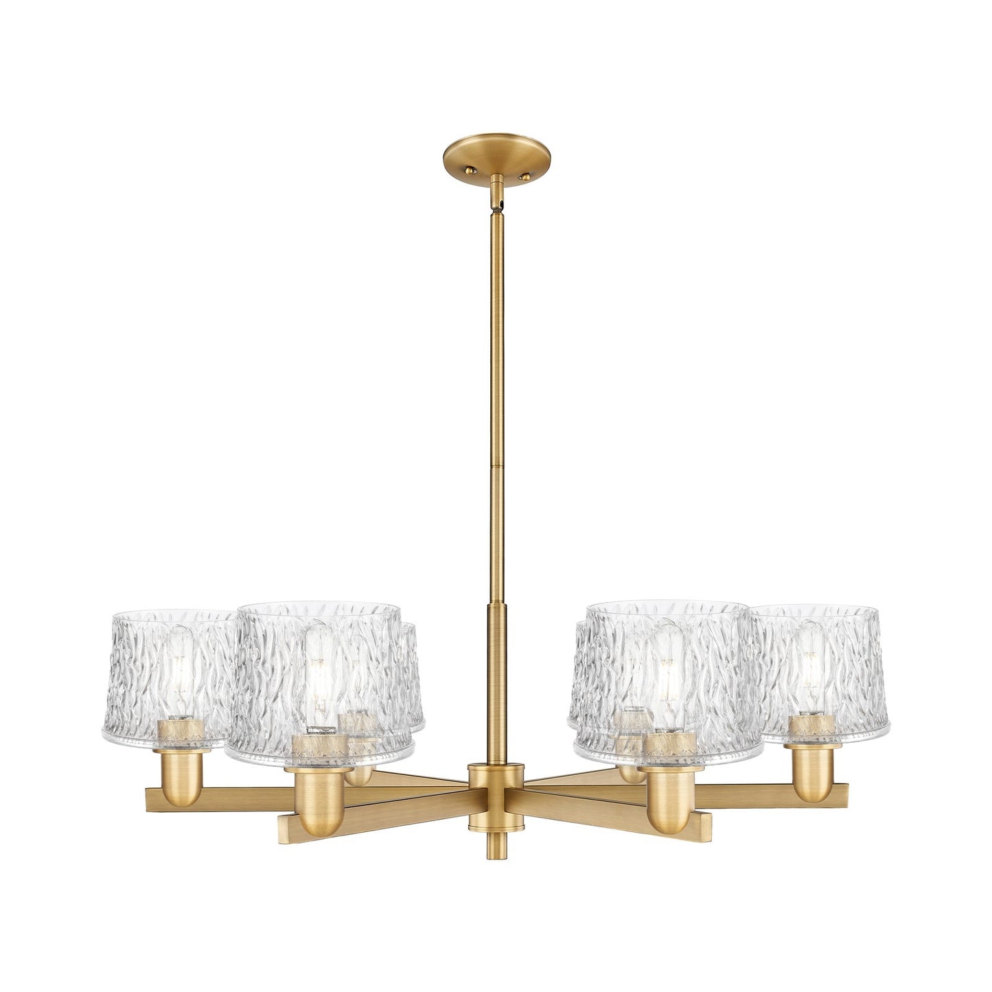 Innovations Niagara 36in 6-Light Chandelier | Industrial Brushed Brass and Clear Glass | Dining Room & Living Room | Model 716-6CR-BB-G402