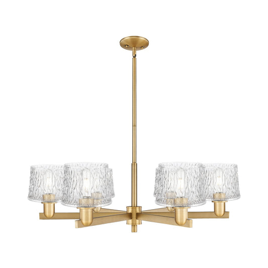 Innovations Niagara 36in 6-Light Chandelier | Industrial Brushed Brass and Clear Glass | Dining Room & Living Room | Model 716-6CR-BB-G402