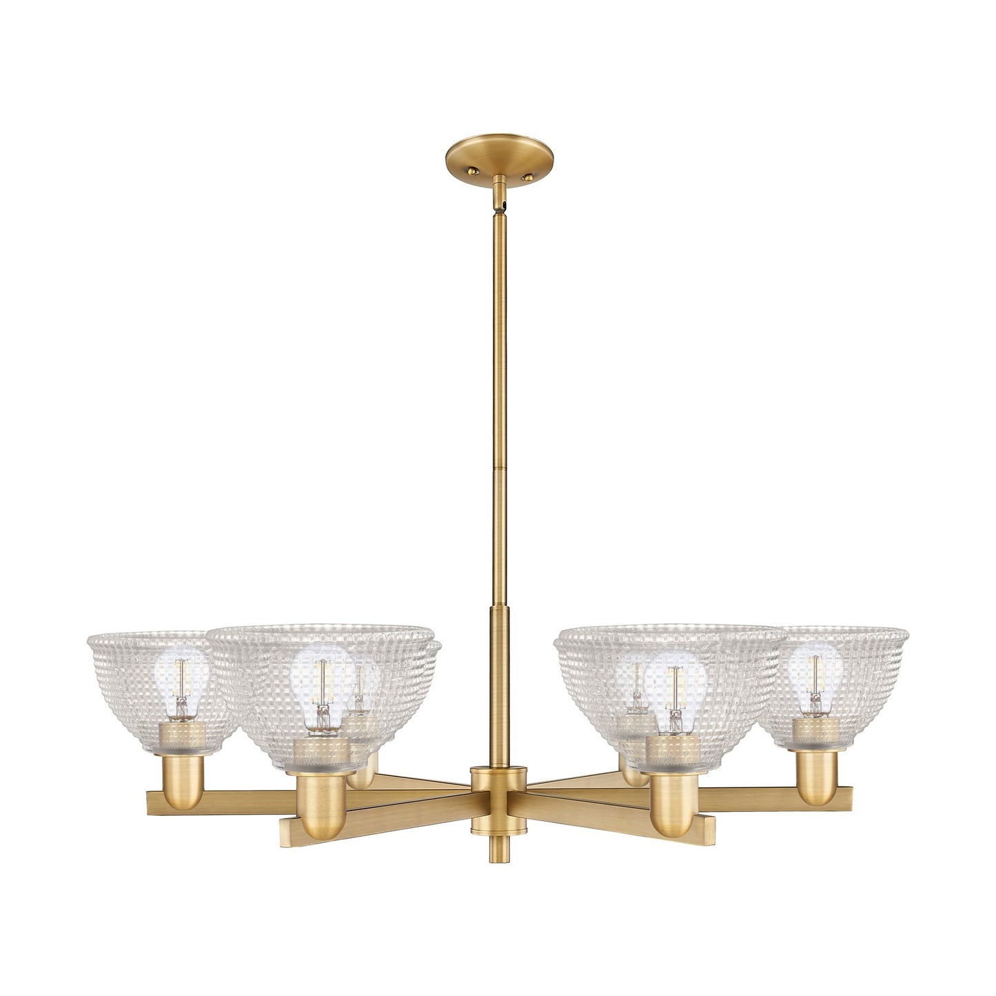 Innovations Arietta 38in 6-Light Chandelier | Industrial Brushed Brass and Clear Glass | Dining Room & Living Room | Model 716-6CR-BB-G422
