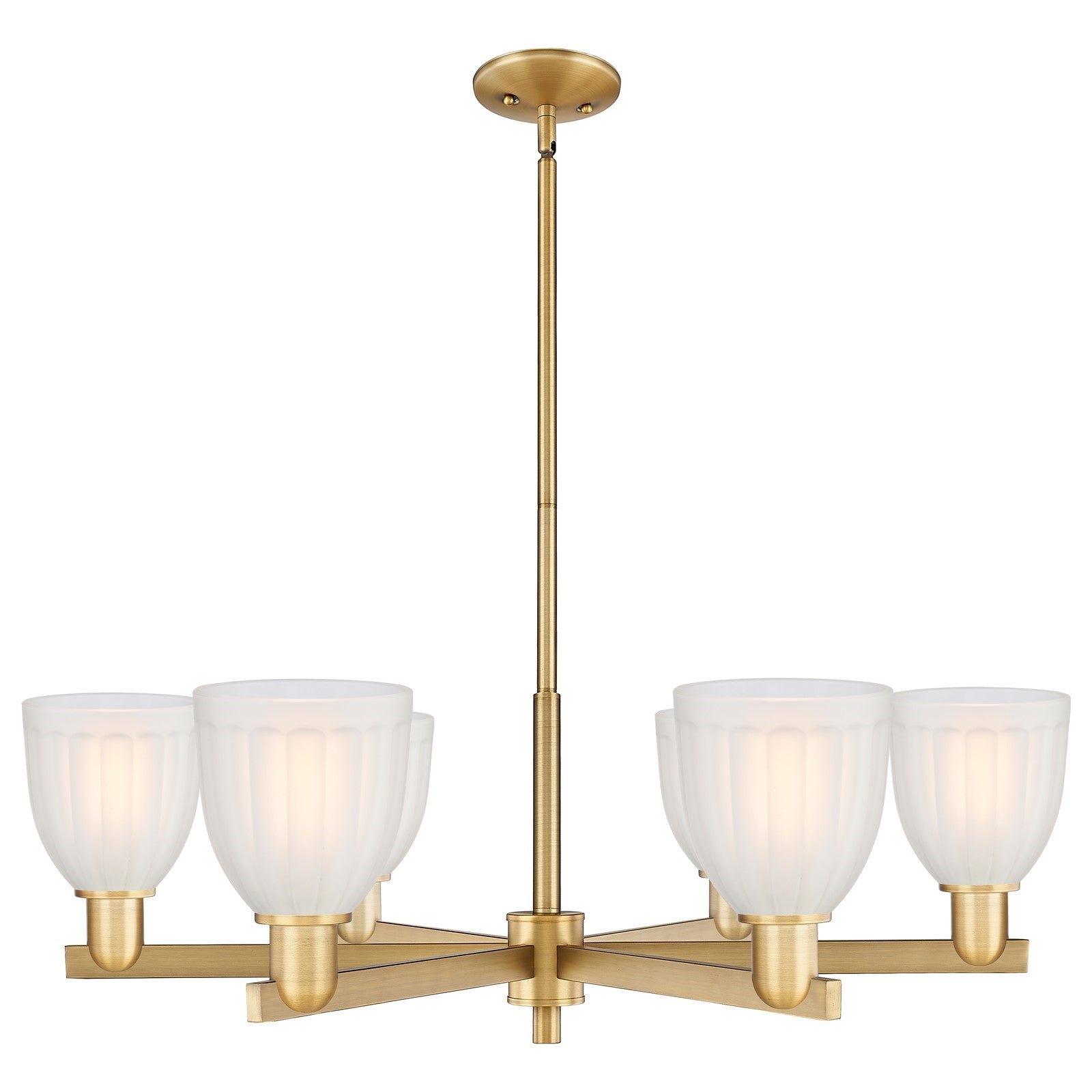 Innovations Brookfield 36in 6-Light Chandelier | Industrial Brushed Brass Steel and White Frosted Ribbed Glass | Kitchen Island & | Model 716-6CR-BB-G441