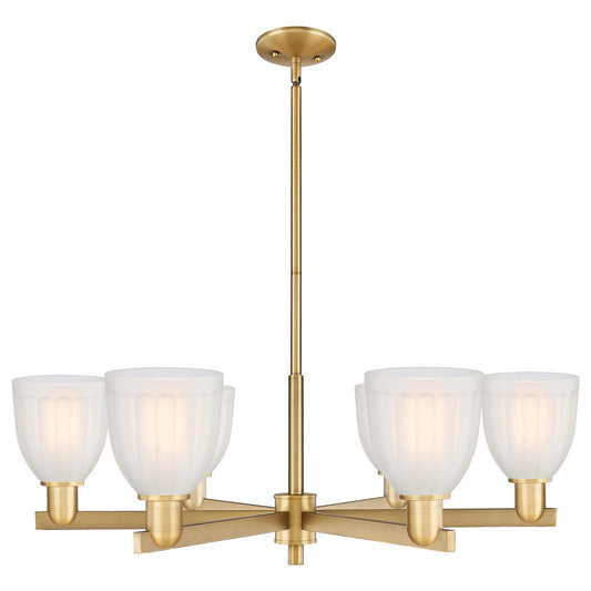 Innovations Brookfield 36in 6-Light Chandelier | Industrial Brushed Brass Steel and White Frosted Ribbed Glass | Kitchen Island & | Model 716-6CR-BB-G441