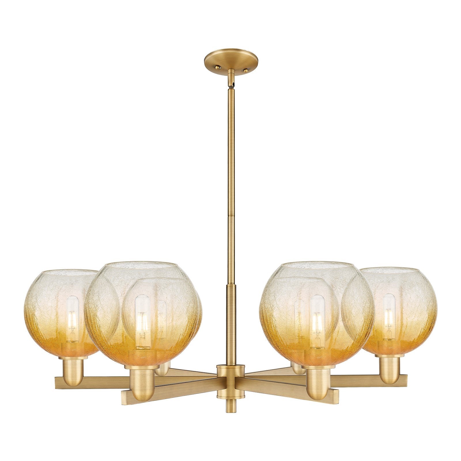 Innovations Brookhaven Globe 38in 6-Light Chandelier | Industrial Brushed Brass Steel and Amber Glass | Kitchen Island & | Model 716-6CR-BB-G483-8AM