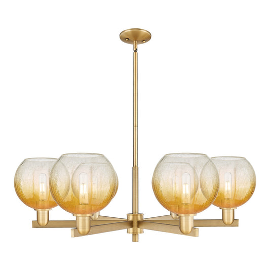 Innovations Brookhaven Globe 38in 6-Light Chandelier | Industrial Brushed Brass Steel and Amber Glass | Kitchen Island & | Model 716-6CR-BB-G483-8AM