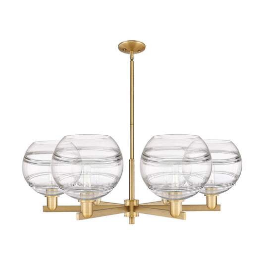 Innovations Rochester 40in 6-Light Chandelier | Industrial Brushed Brass Steel and Clear Glass | Dining Room & Living Room | Model 716-6CR-BB-G556-10CL