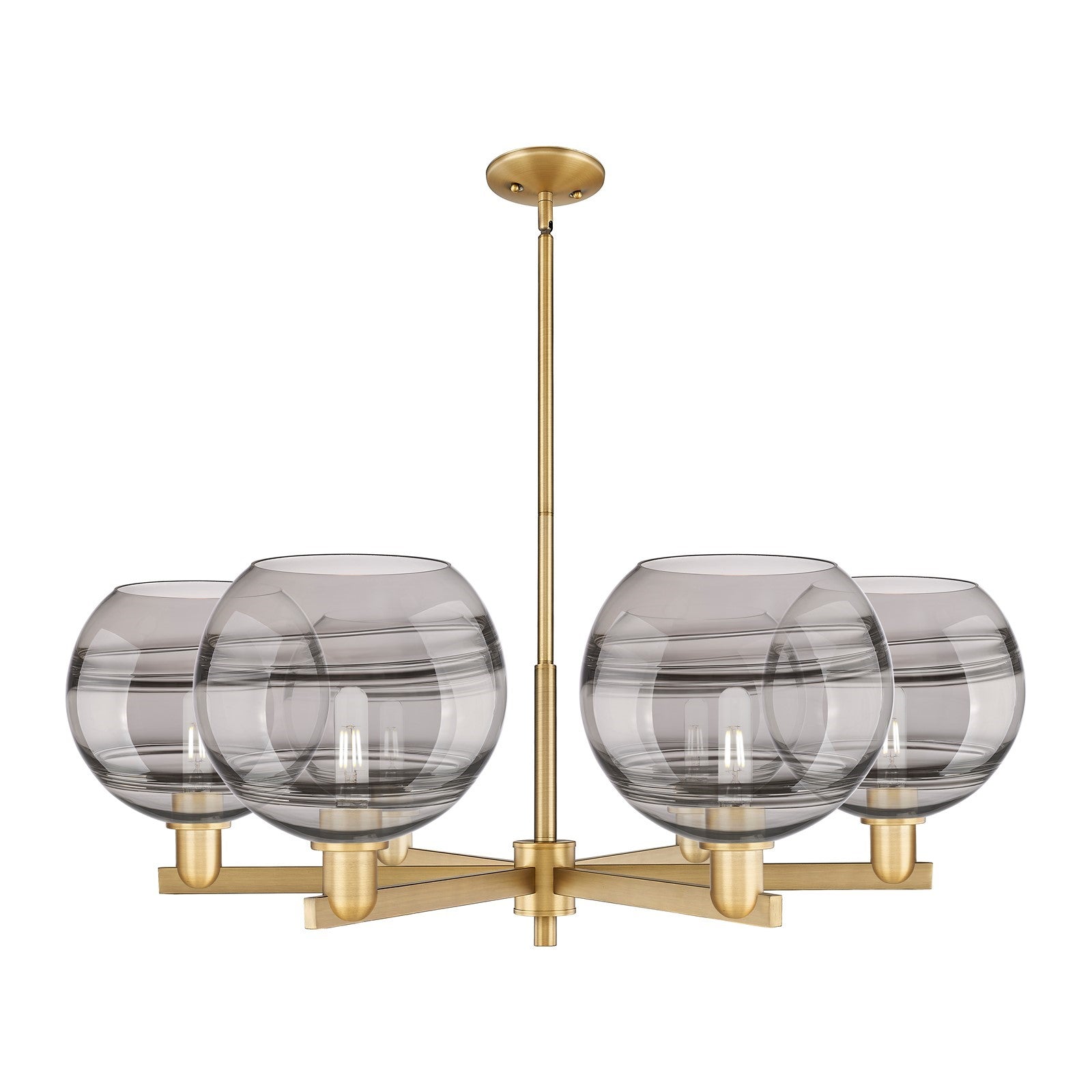 Innovations Rochester 40in 6-Light Chandelier | Industrial Brushed Brass and Light Smoke Glass | Kitchen Island & Dining Room | Model 716-6CR-BB-G556-10SM