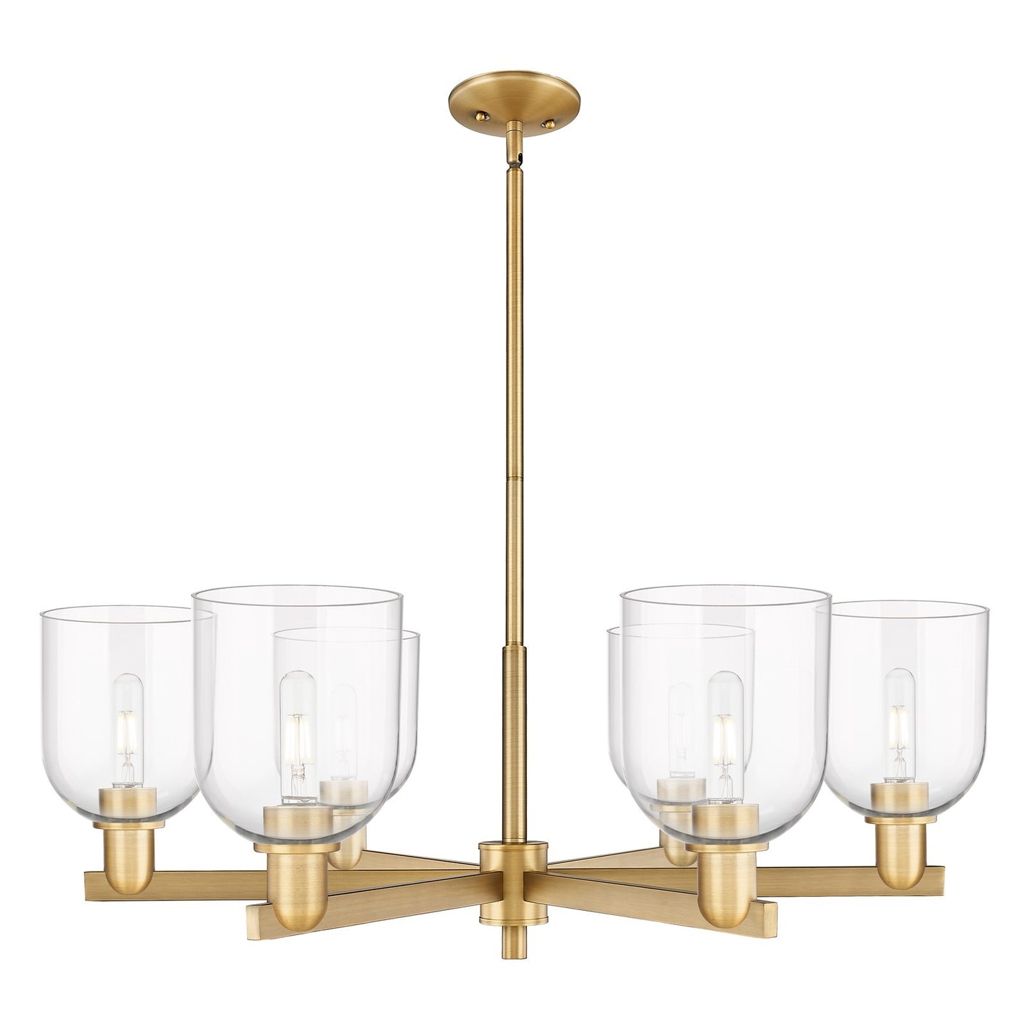 Innovations Bella 35in 6-Light Chandelier | Industrial Brushed Brass and Clear Glass | Dining Room & Living Room | Model 716-6CR-BB-G558-6CL