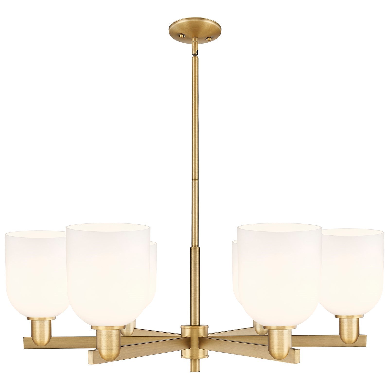 Innovations Bella 35in 6-Light Chandelier | Industrial Brushed Brass Steel and White Glass | Dining Room & Living Room | Model 716-6CR-BB-G558-6GWH