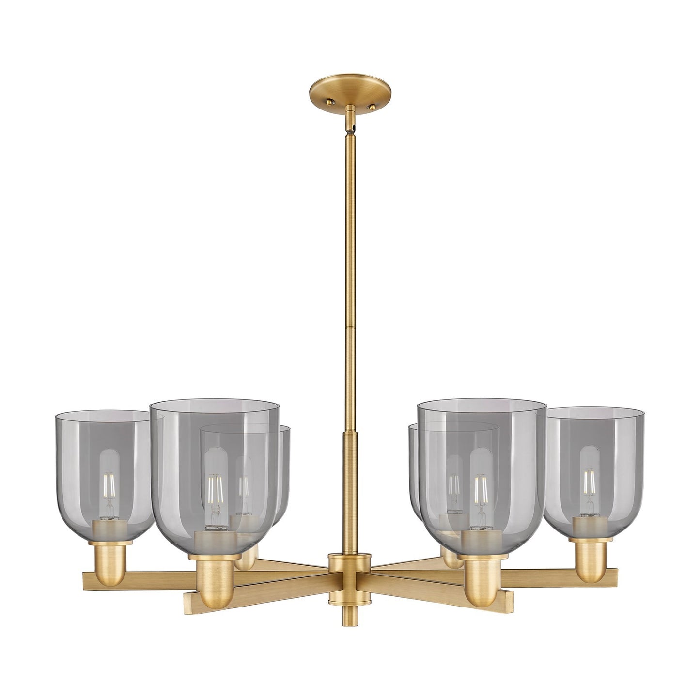 Innovations Bella 35in 6-Light Chandelier | Industrial Brushed Brass Steel and Light Smoke Glass | Kitchen Island & Dining | Model 716-6CR-BB-G558-6SM
