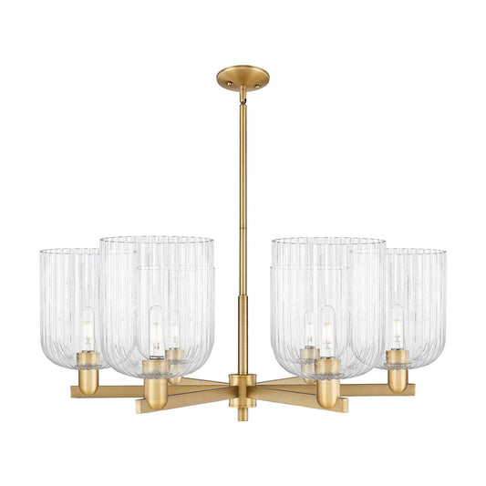 Innovations Bridal Veil 38in 6-Light Chandelier | Industrial Brushed Brass Steel and Clear Ribbed Glass | Kitchen Island & | Model 716-6CR-BB-G559-8CL