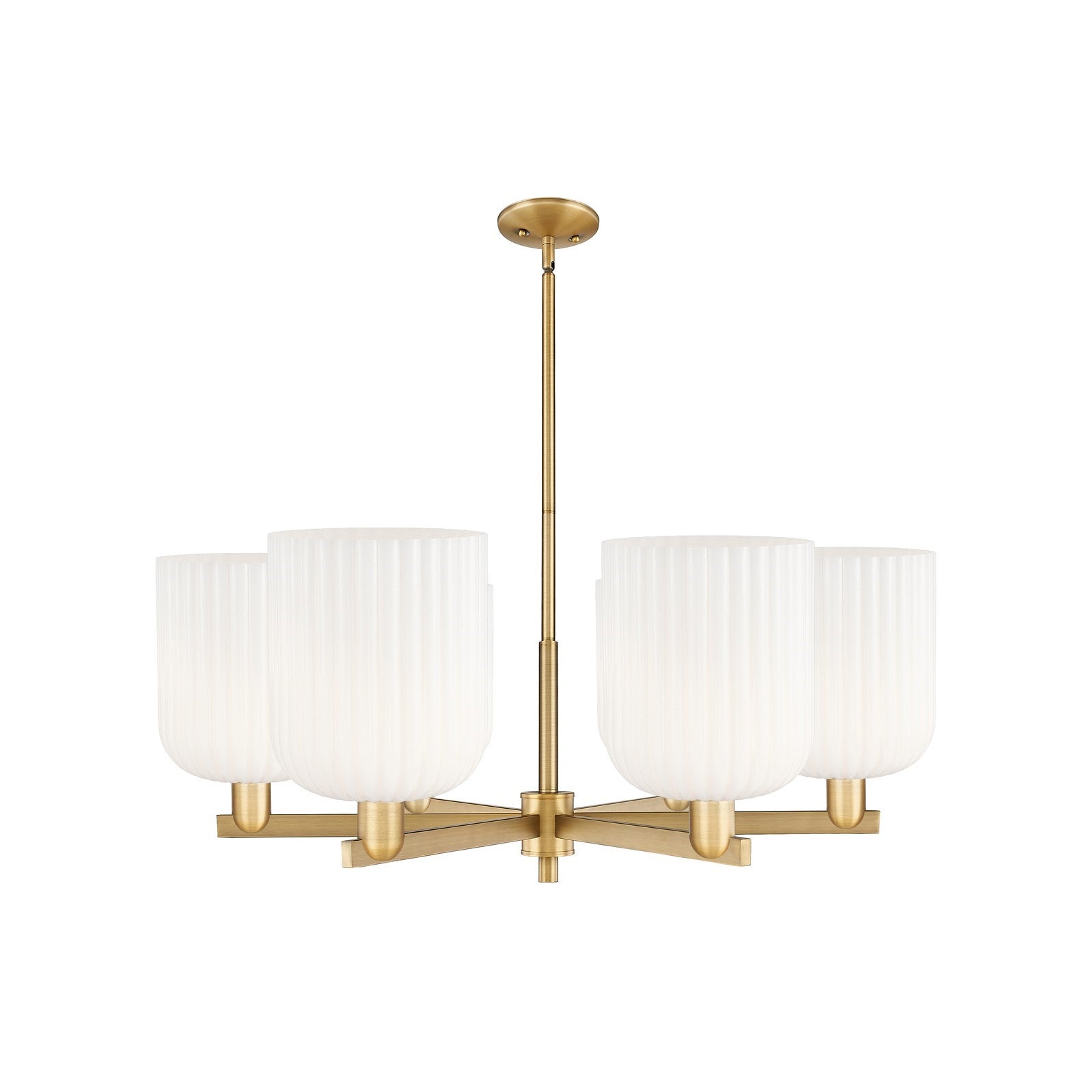 Innovations Bridal Veil 38in 6-Light Chandelier | Industrial Brushed Brass and Gloss White Ribbed Glass | Dining Room & | Model 716-6CR-BB-G559-8GWH