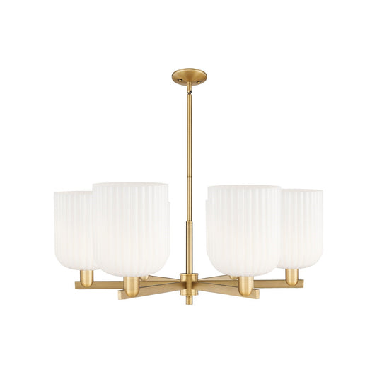 Innovations Bridal Veil 38in 6-Light Chandelier | Industrial Brushed Brass and Gloss White Ribbed Glass | Dining Room & | Model 716-6CR-BB-G559-8GWH