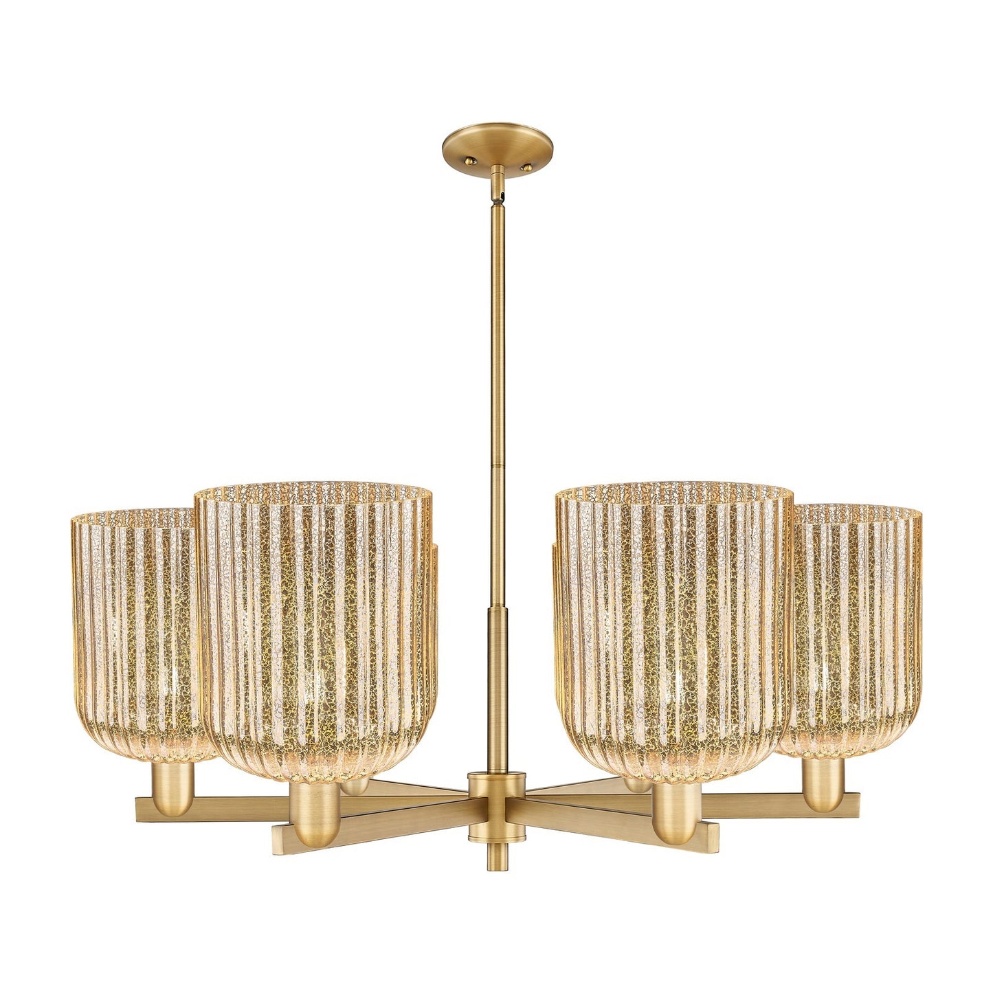 Innovations Bridal Veil 38in 6-Light Chandelier | Industrial Brushed Brass Steel and Mercury Ribbed Glass | Dining Room & | Model 716-6CR-BB-G559-8ME