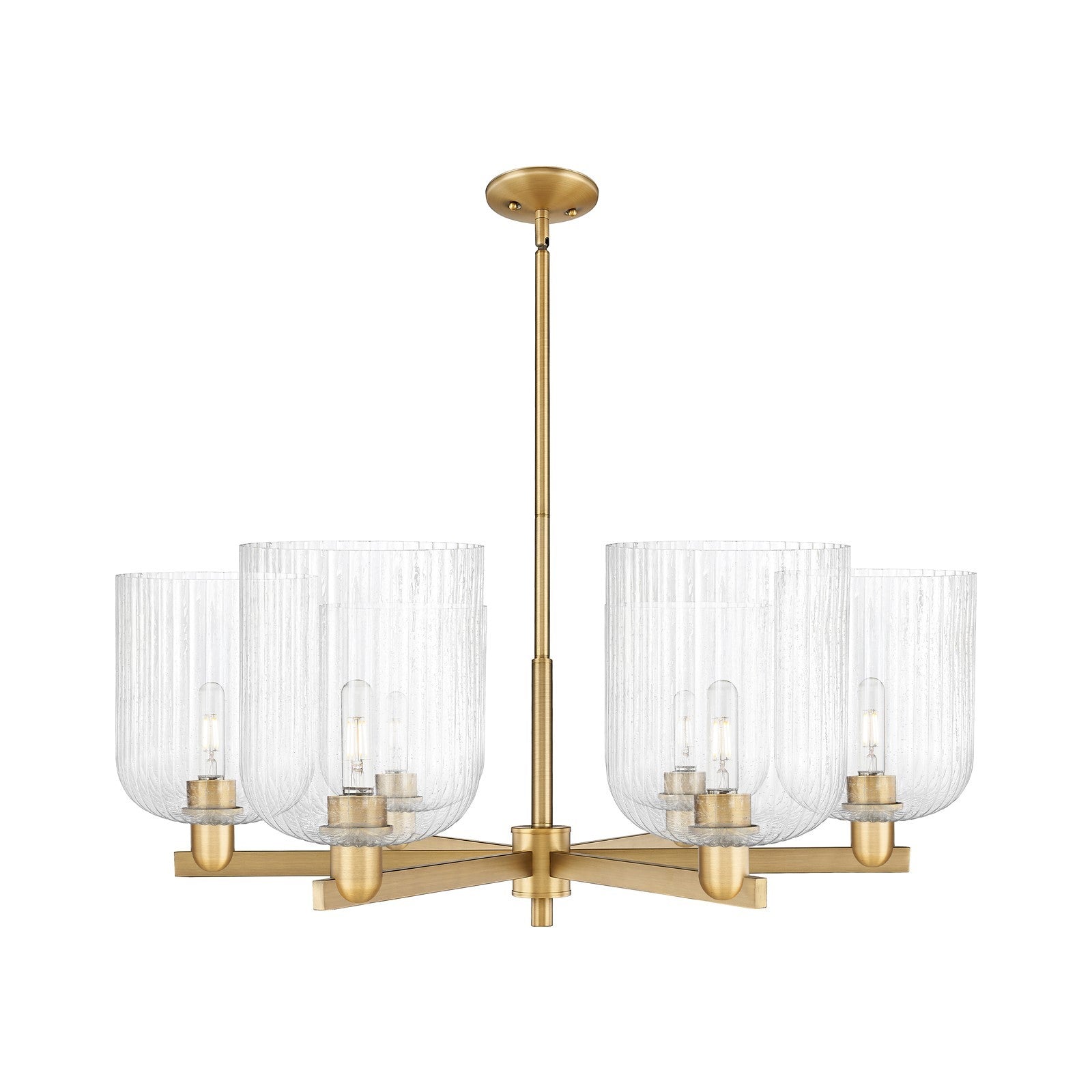 Innovations Bridal Veil 38in 6-Light Chandelier | Industrial Brushed Brass and Seedy Glass | Dining Room & Living Room | Model 716-6CR-BB-G559-8SDY