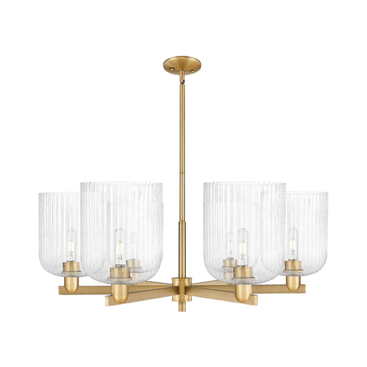 Innovations Bridal Veil 38in 6-Light Chandelier | Industrial Brushed Brass and Seedy Glass | Dining Room & Living Room | Model 716-6CR-BB-G559-8SDY