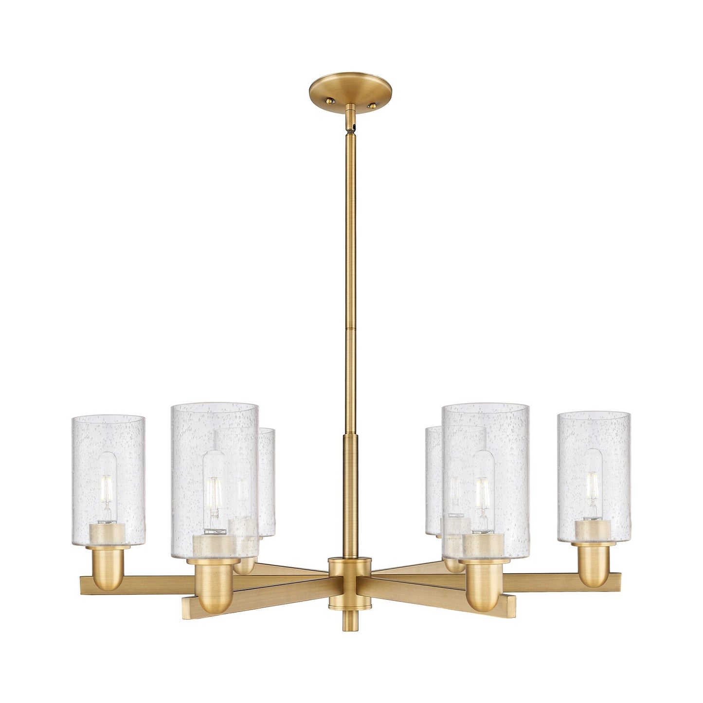 Innovations Clymer 34in 6-Light Chandelier | Industrial Brushed Brass and Seedy Glass | Kitchen Island & Dining Room | Model 716-6CR-BB-G804
