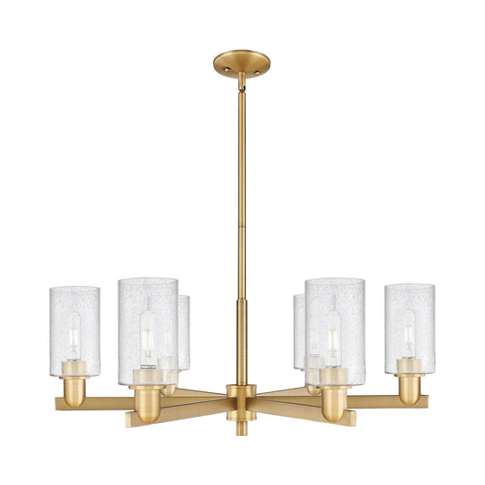 Innovations Clymer 34in 6-Light Chandelier | Industrial Brushed Brass and Seedy Glass | Kitchen Island & Dining Room | Model 716-6CR-BB-G804