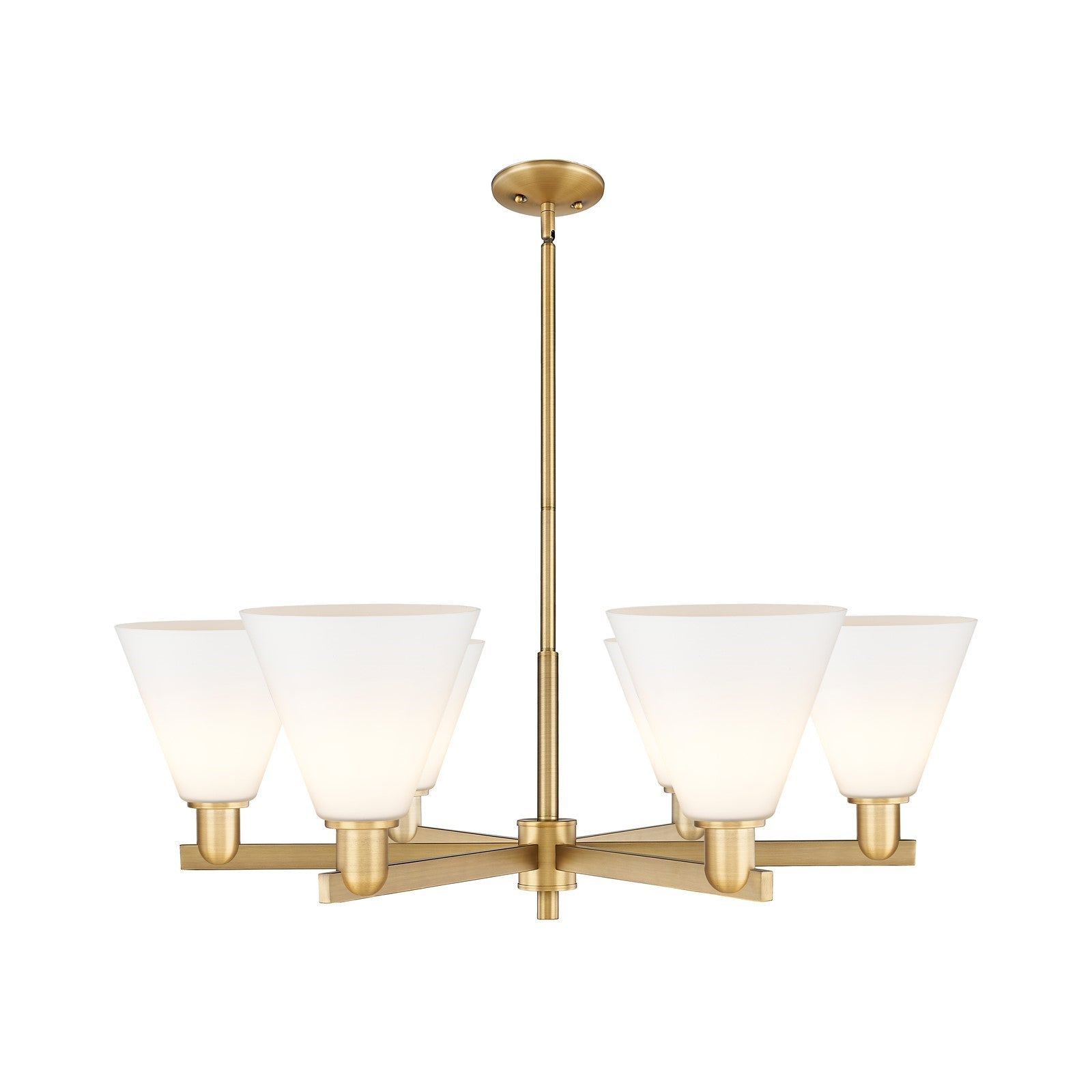 Innovations Berkshire Glass 38in 6-Light Chandelier | Industrial Brushed Brass Steel and Matte White Glass | Kitchen Island & | Model 716-6CR-BB-GBC-81