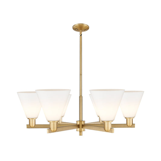 Innovations Berkshire Glass 38in 6-Light Chandelier | Industrial Brushed Brass Steel and Matte White Glass | Kitchen Island & | Model 716-6CR-BB-GBC-81