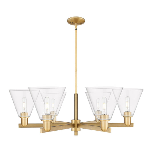 Innovations Berkshire Glass 38in 6-Light Chandelier | Industrial Brushed Brass Steel and Clear Glass | Kitchen Island & Dining | Model 716-6CR-BB-GBC-82