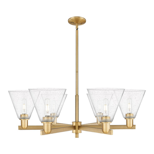 Innovations Berkshire Glass 38in 6-Light Chandelier | Industrial Brushed Brass Steel and Seedy Glass | Kitchen Island & Dining | Model 716-6CR-BB-GBC-84