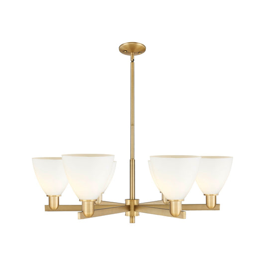 Innovations Bristol 37in 6-Light Chandelier | Industrial Brushed Brass Steel and Matte White Glass | Kitchen Island & Dining | Model 716-6CR-BB-GBD-751