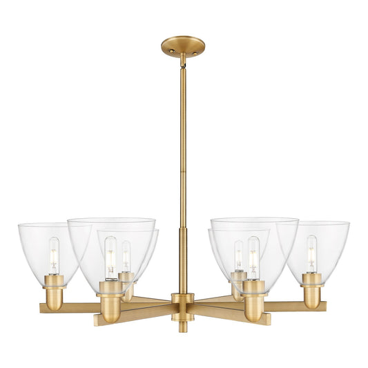 Innovations Bristol 37in 6-Light Chandelier | Industrial Brushed Brass Steel and Clear Glass | Dining Room & Living Room | Model 716-6CR-BB-GBD-752