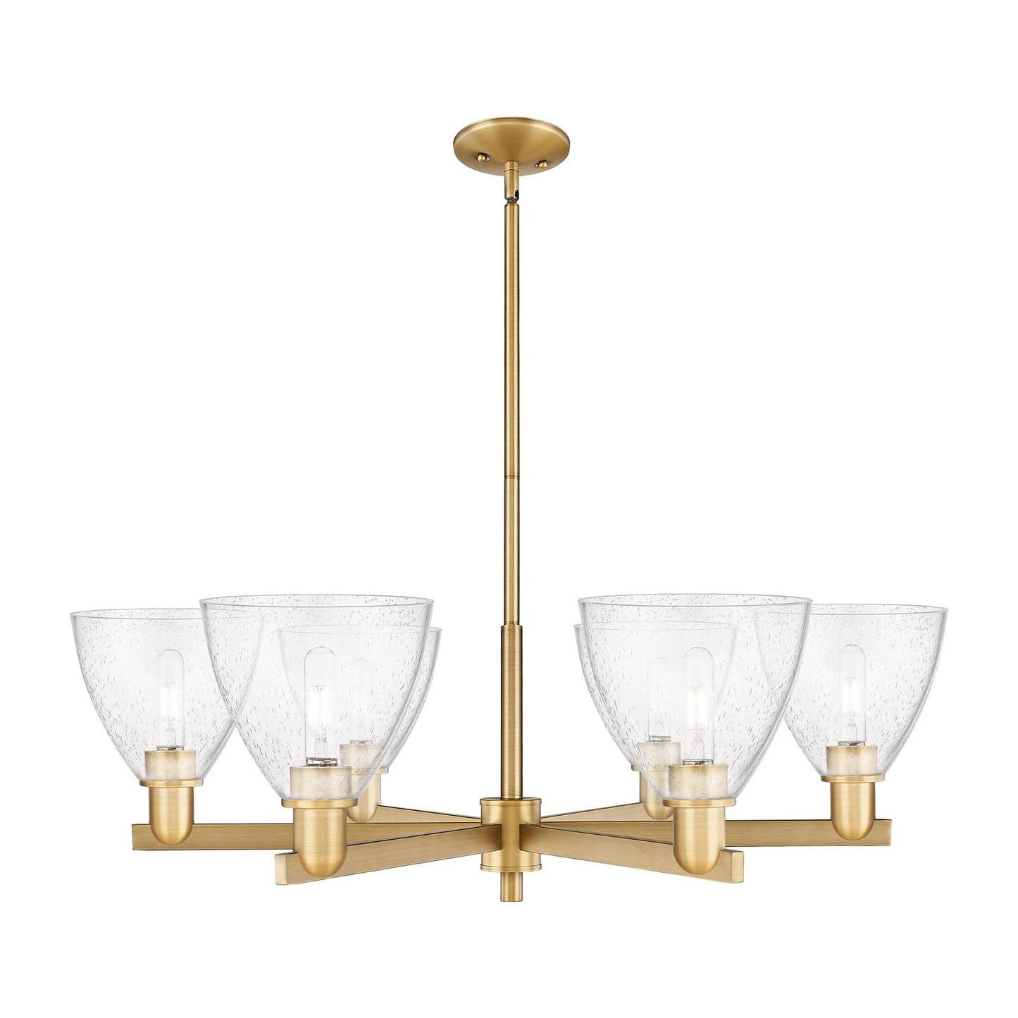 Innovations Bristol 37in 6-Light Chandelier | Industrial Brushed Brass Steel and Seedy Glass | Dining Room & Living Room | Model 716-6CR-BB-GBD-754