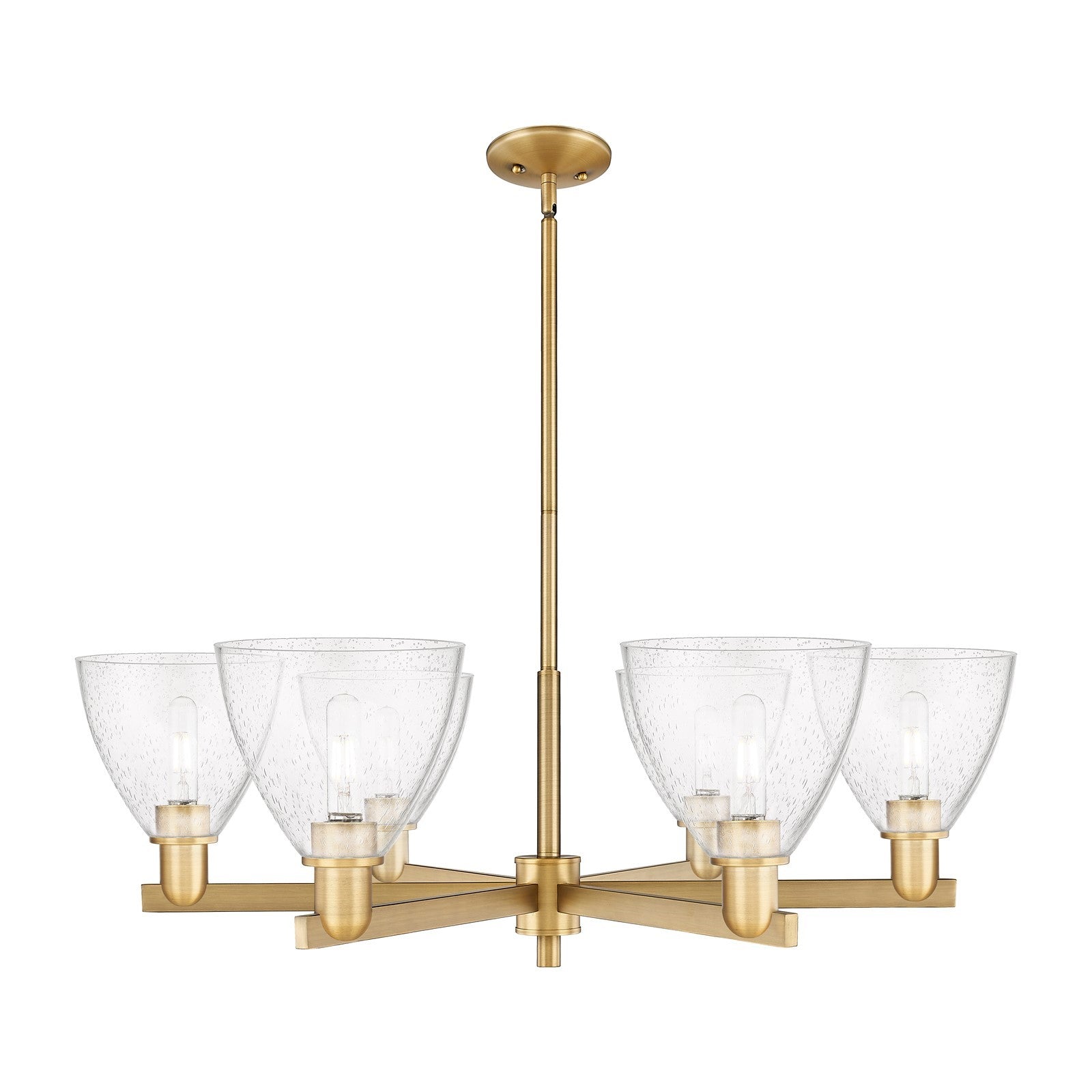 Innovations Bristol 37in 6-Light Chandelier | Industrial Brushed Brass Steel and Seedy Glass | Dining Room & Living Room | Model 716-6CR-BB-GBD-754