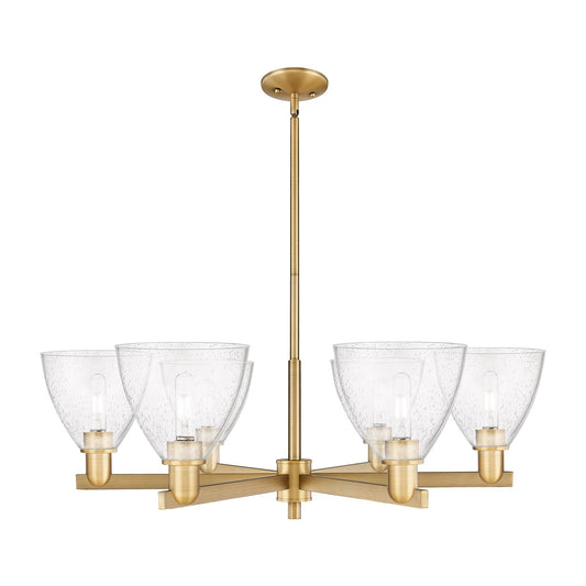 Innovations Bristol 37in 6-Light Chandelier | Industrial Brushed Brass Steel and Seedy Glass | Dining Room & Living Room | Model 716-6CR-BB-GBD-754