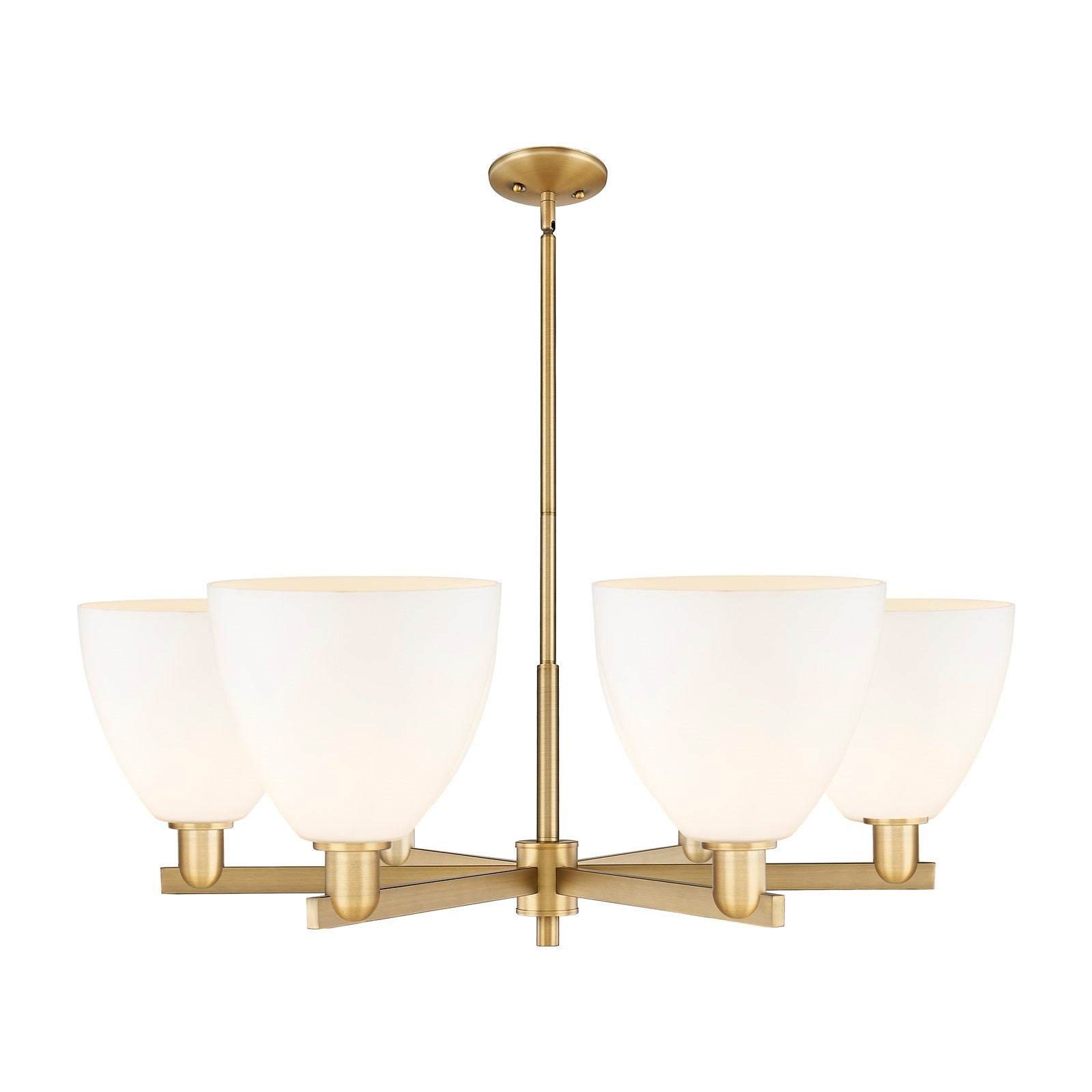 Innovations Bristol 39in 6-Light Chandelier | Industrial Brushed Brass Steel and Matte White Glass | Kitchen Island & Dining | Model 716-6CR-BB-GBD-91