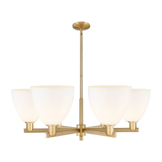 Innovations Bristol 39in 6-Light Chandelier | Industrial Brushed Brass Steel and Matte White Glass | Kitchen Island & Dining | Model 716-6CR-BB-GBD-91