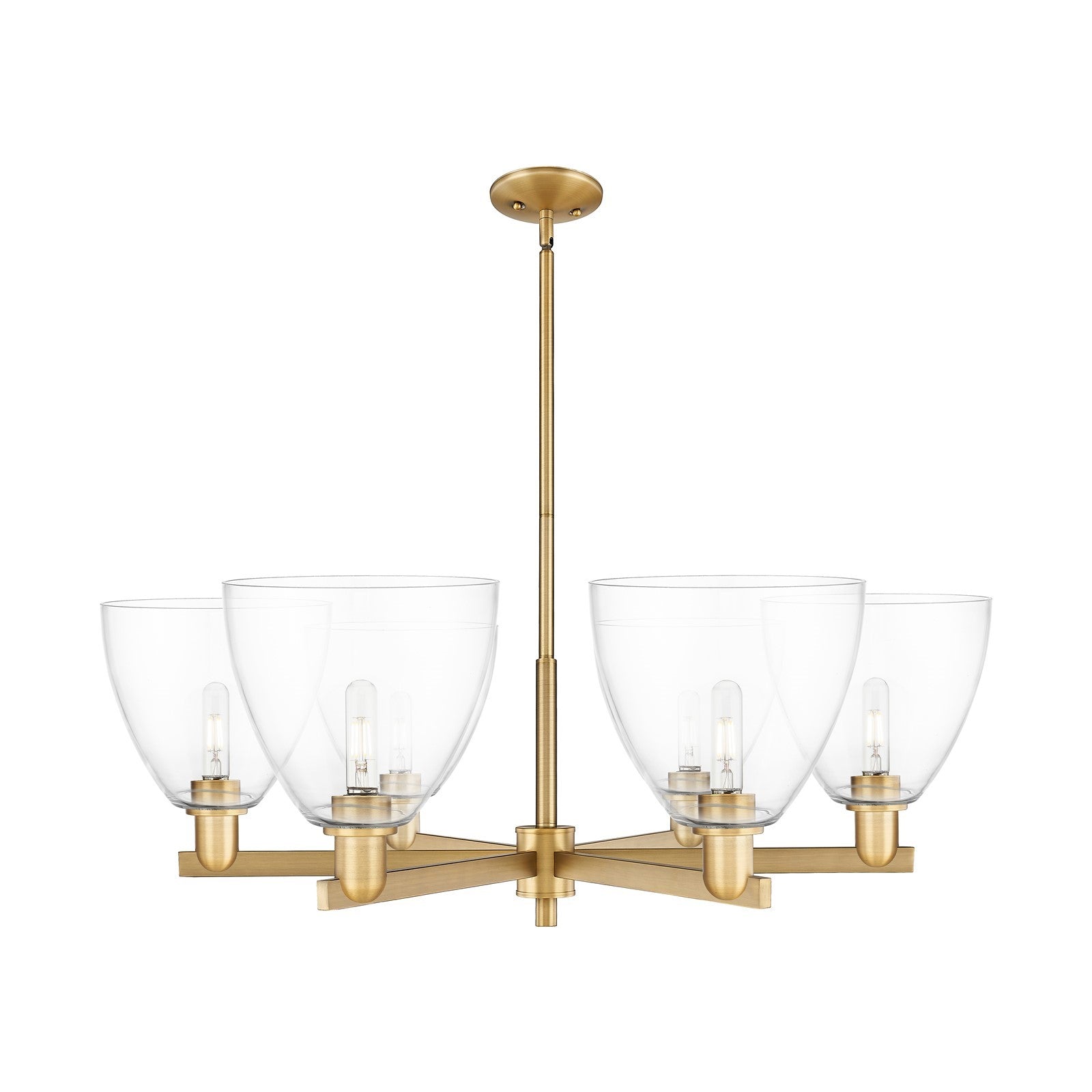 Innovations Bristol 39in 6-Light Chandelier | Industrial Brushed Brass Steel and Clear Glass | Dining Room & Living Room | Model 716-6CR-BB-GBD-92