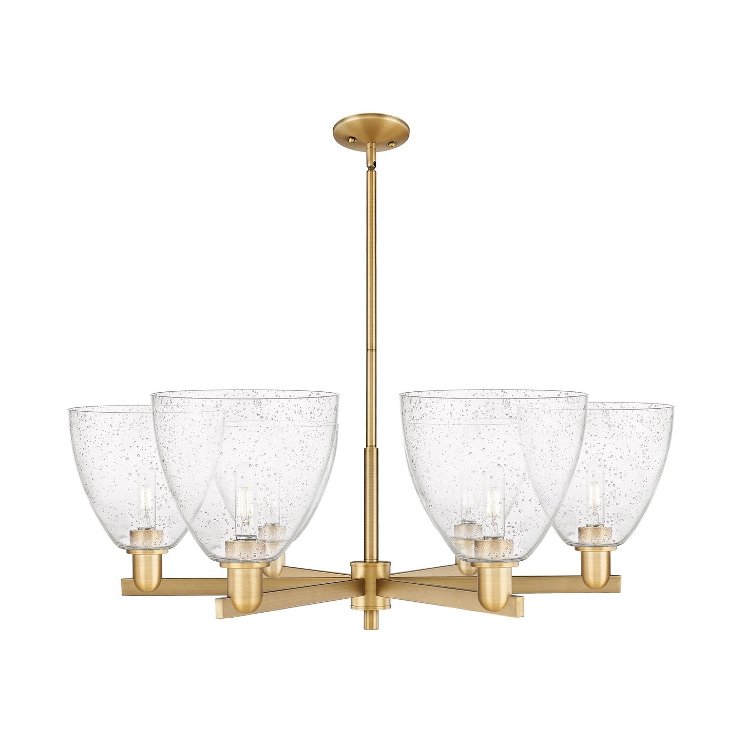 Innovations Bristol 39in 6-Light Chandelier | Industrial Brushed Brass and Seedy Glass | Dining Room & Living Room | Model 716-6CR-BB-GBD-94