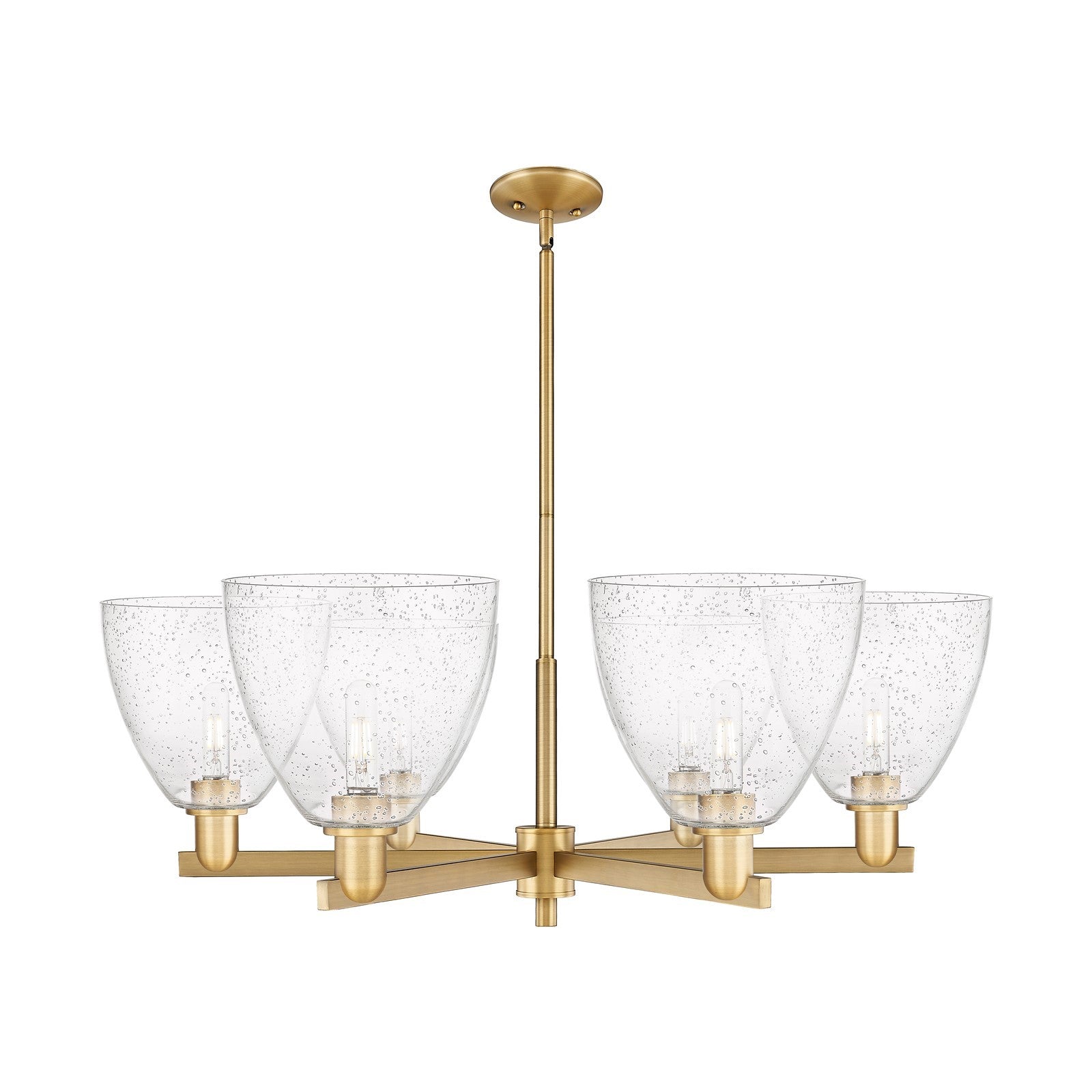 Innovations Bristol 39in 6-Light Chandelier | Industrial Brushed Brass and Seedy Glass | Dining Room & Living Room | Model 716-6CR-BB-GBD-94